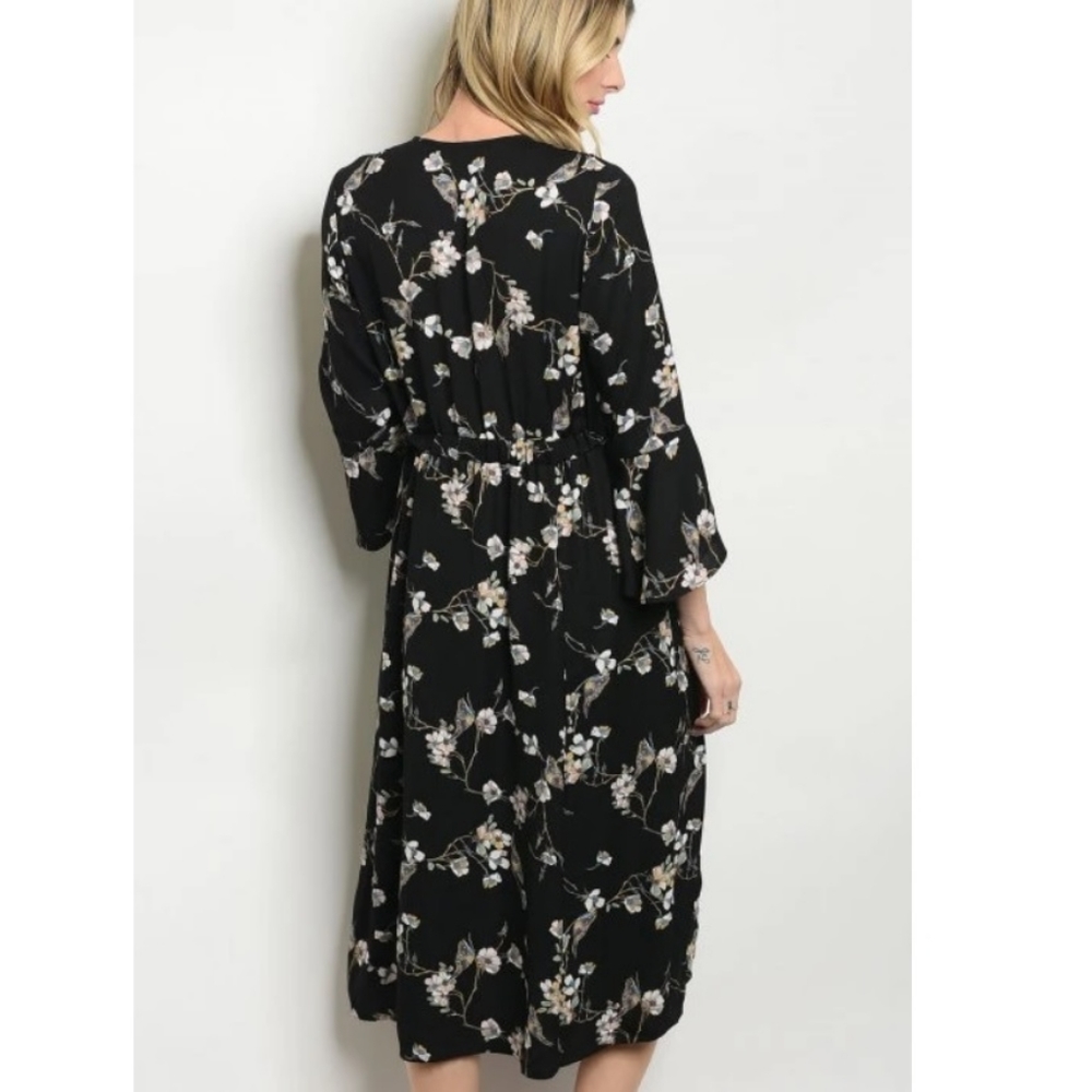 Floral Wrap Bell Sleeve Midi Dress - Picture 2 of 3